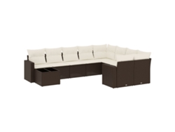 Maison Exclusive - Conjunto de sofá de jardín de 10 piezas con cojines y patas de mimbre - Marrón