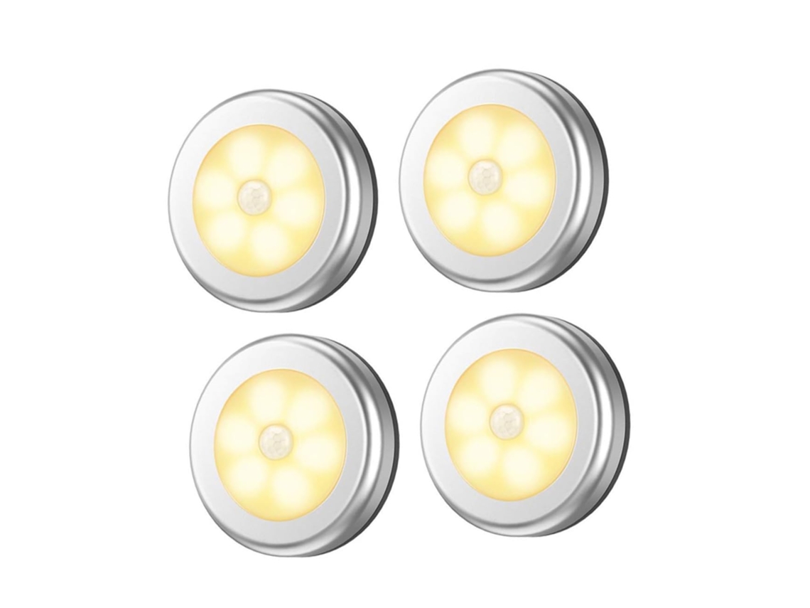 Luz Nocturna Sensor Humano Circular 4 Unidades, Bajo Consumo Para Armario Y Corredor