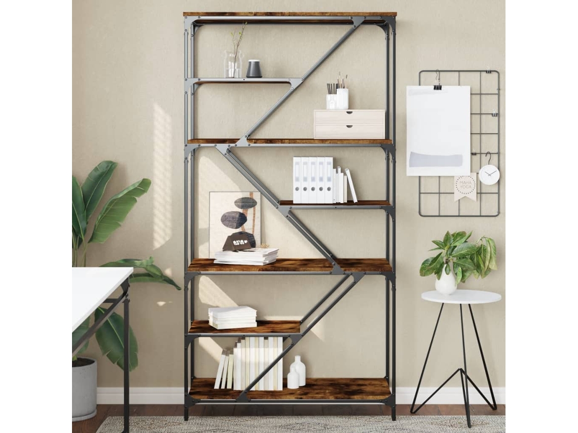 Estantería Librería Armario De Libros Madera De Ingeniería Acero Roble Ahumado 91x36x176cm Wsd448273