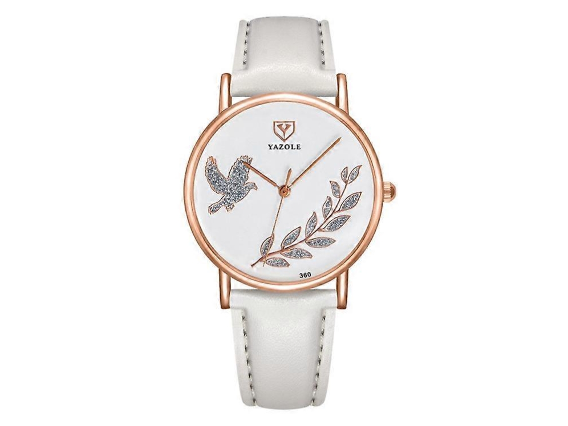 Reloj Yazole 360 para mujer con correa de piel Dove of Peace y diamantes Hengrongshen