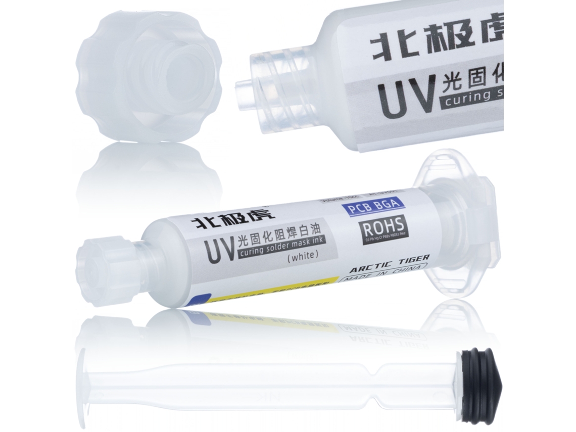 Máscara de soldadura blanca de 10 ml con aplicador – Protección para PCB | No conductora | Curado UV rápido