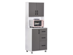 Armario De Cocina Multi Almacenaje 2+1 Puertas 3 Cajones Y Gran Tablero 60x40x160 Cm Bicolor Gris Blanco Moderno Hogar