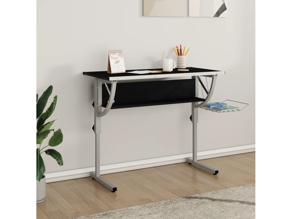 Mesa de dibujo madera y acero negro y gris 110x53x(58-87) cm