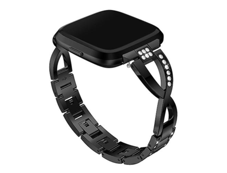 Pulsera con banda de reloj de acero inoxidable macizo con tachuelas de diamantes en forma de X para Fitbit Versa Lite, color negro VENISYMLIS