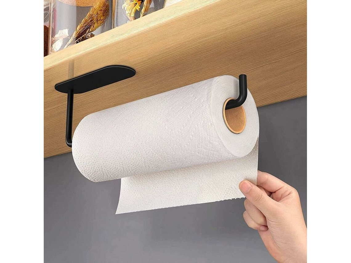Soporte para toallas de papel negro, autoadhesivo, sin perforación, acero inoxidable
