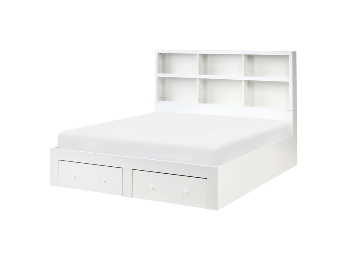 Cama De Casal Beliani Tarare De Mdf Branco 160x200