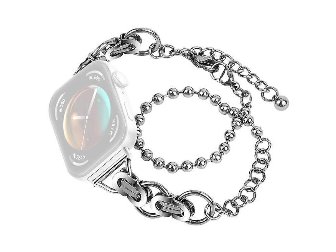 Compatible con Huawei Watch Fit 3 Correa de reloj inteligente de doble círculo con cuentas y cadena de aleación Ly Ebike