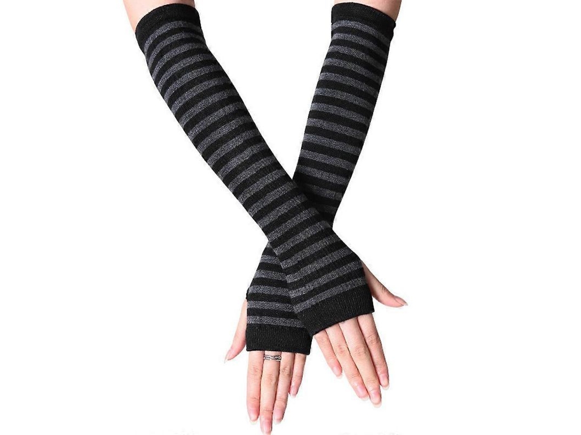 Guantes Largos Sin Dedos A Rayas Para Mujer, Ideales Para El Invierno.
