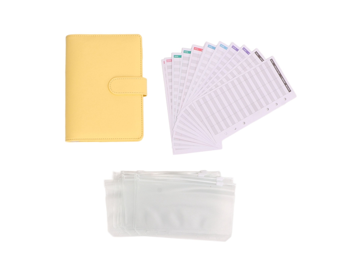 Carpeta Presupuestaria A6 De Cuero Pu Resistente Al Agua Y Rasgaduras Con 6 Agujeros Portátil Libro De Presupuesto De Efectivo Amarillo