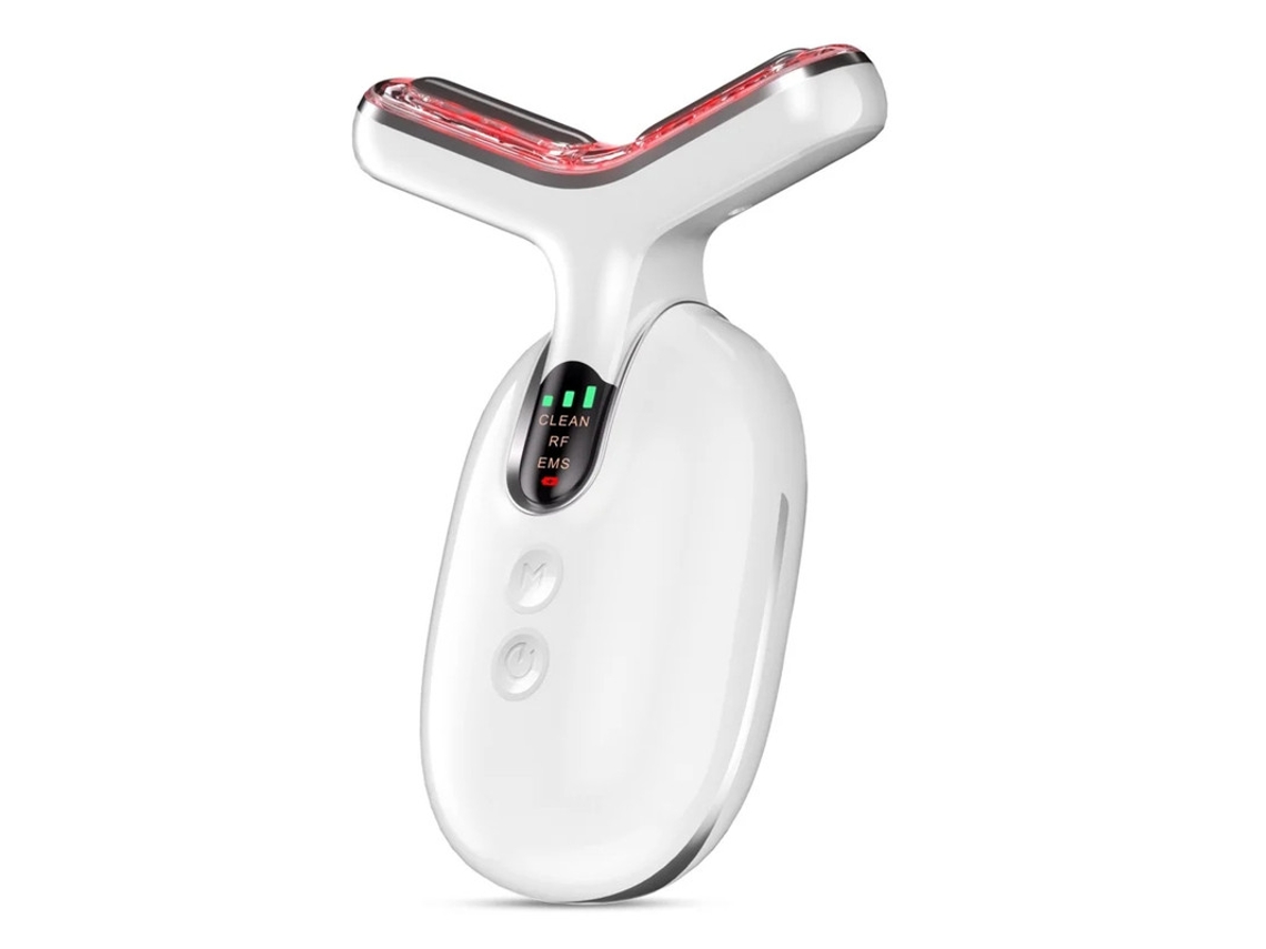Masajeador de cuello y rostro para el cuidado de la piel y papada con energía térmica vibratoria blanco y plateado Bestvite