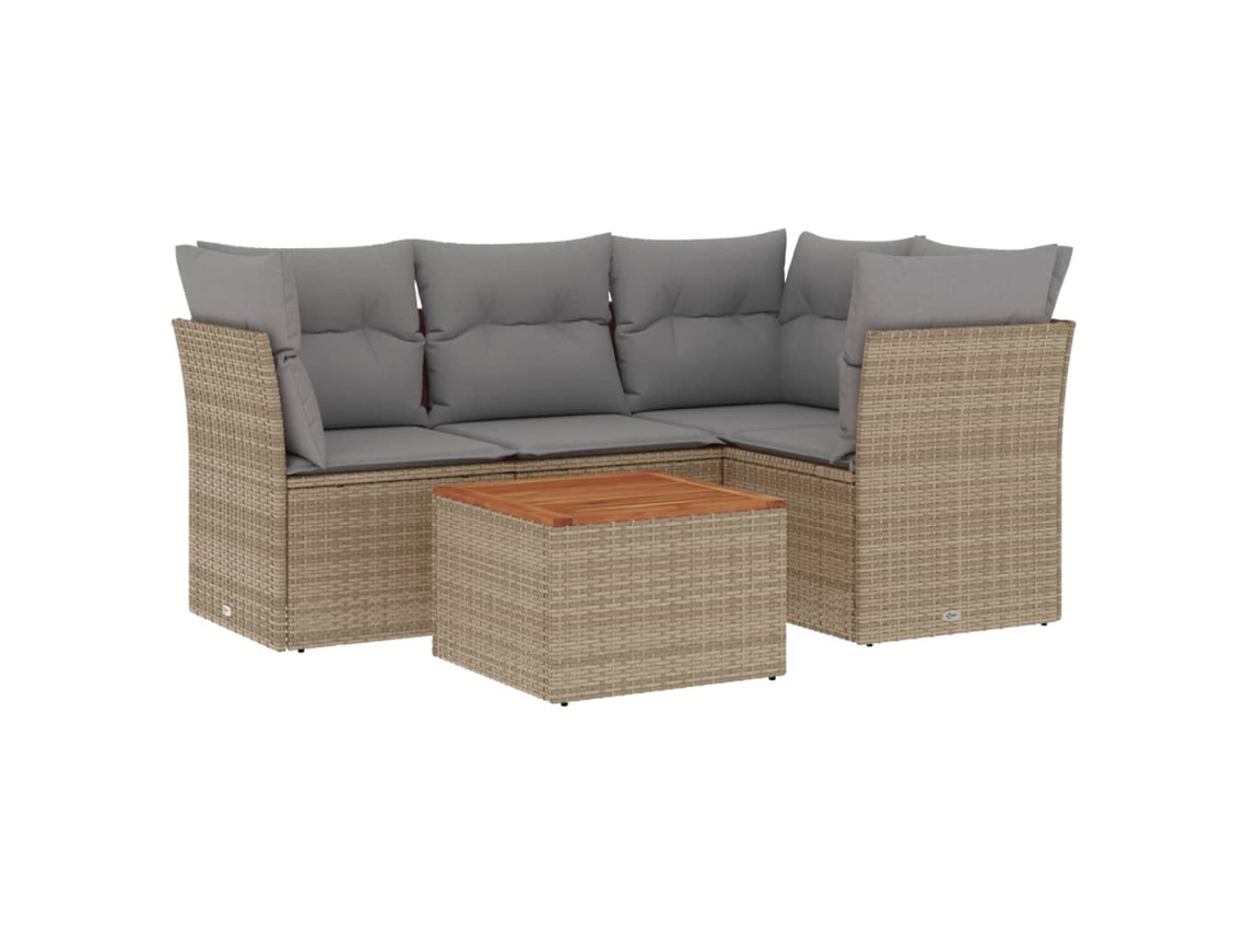 Conjunto 5 de sofás jardín con cojines beige mezcla VIDAXL ratán PE
