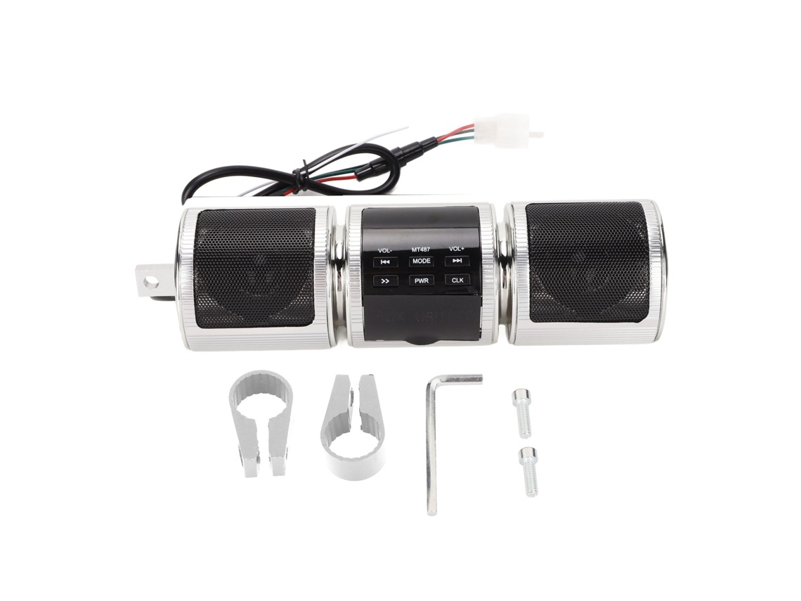 Altavoz Bluetooth inalámbrico para motocicleta, IP54, resistente al agua, 12 V CC, sistema de sonido para montar en el manillar, color plateado