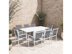 Conjunto de jardín extensible VENEZIA 90/180 en textileno gris 8 plazas - aluminio blanco HAPPY GARDEN