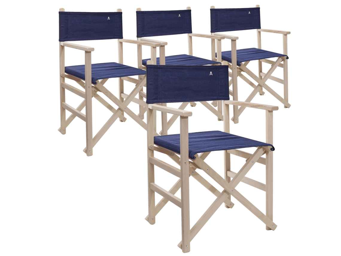Juego de 4 Sillones de Director plegable sin barniz SCALPERS (Madera de haya - color Azul oscuro)