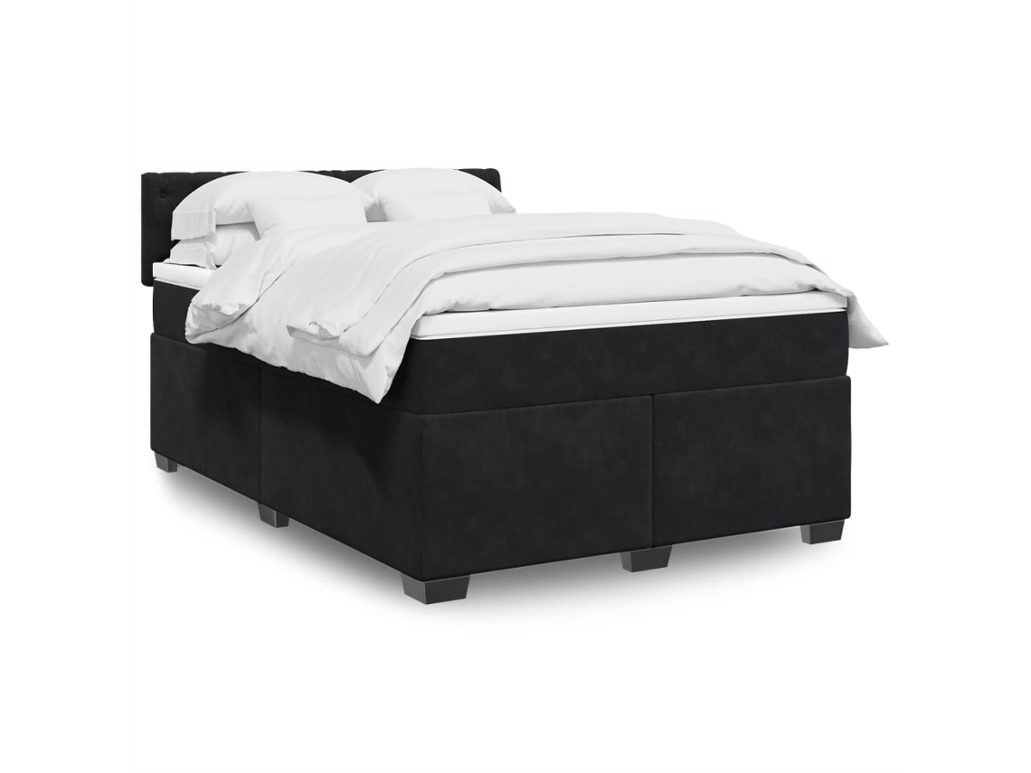 Cama Box Spring Con Colchón Terciopelo Negro 160x200 Cm