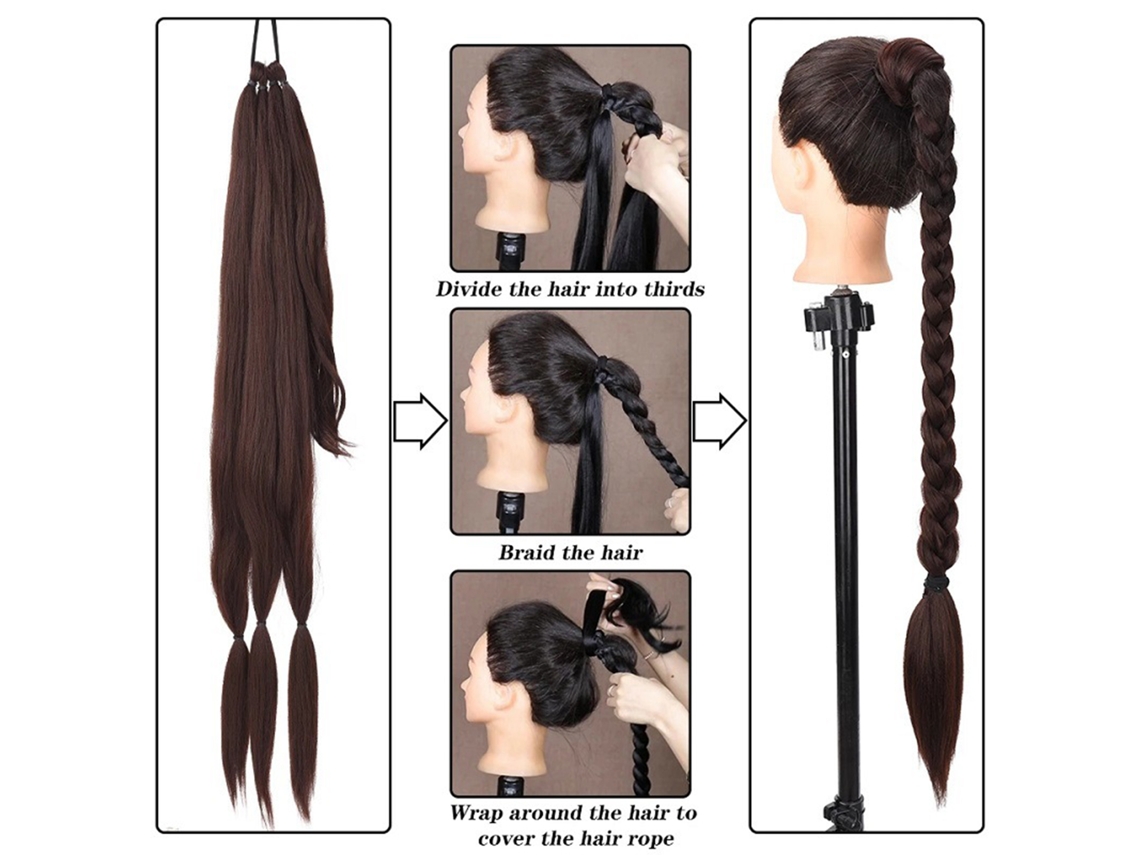 Extensión De Cola De Caballo Trenzada Larga Con Goma Elástica, Cierre Natural, Reestilable Rápido, Ideal Para Ocasiones Especiales Y Uso Diario