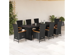 Juego de comedor de jardín de 9 piezas con cojines de mimbre negros de DKD Home Decor