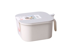 Rebe - Juego de 2 cajas cuadradas para especias con 4 cucharas, 4 compartimentos para pimienta, sal, azúcar, mermelada y especias, colores blanco y rosa.