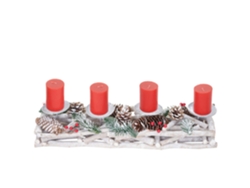 Couronne De L'avent Allongée Décoration De Noël Arrangement De L'avent Bois 11 X 15 X 50 Cm Blanc-gris Avec Bougies Rouges 04_0006547
