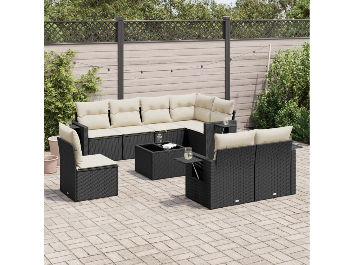 Conjunto de sofás de jardín de 9 piezas DKD Home Decor con cojines de mimbre negros
