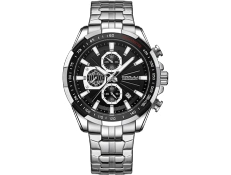 VEANXIN Reloj de pulsera resistente al agua con cronógrafo automático y fecha de acero inoxidable para hombre-Negro plata