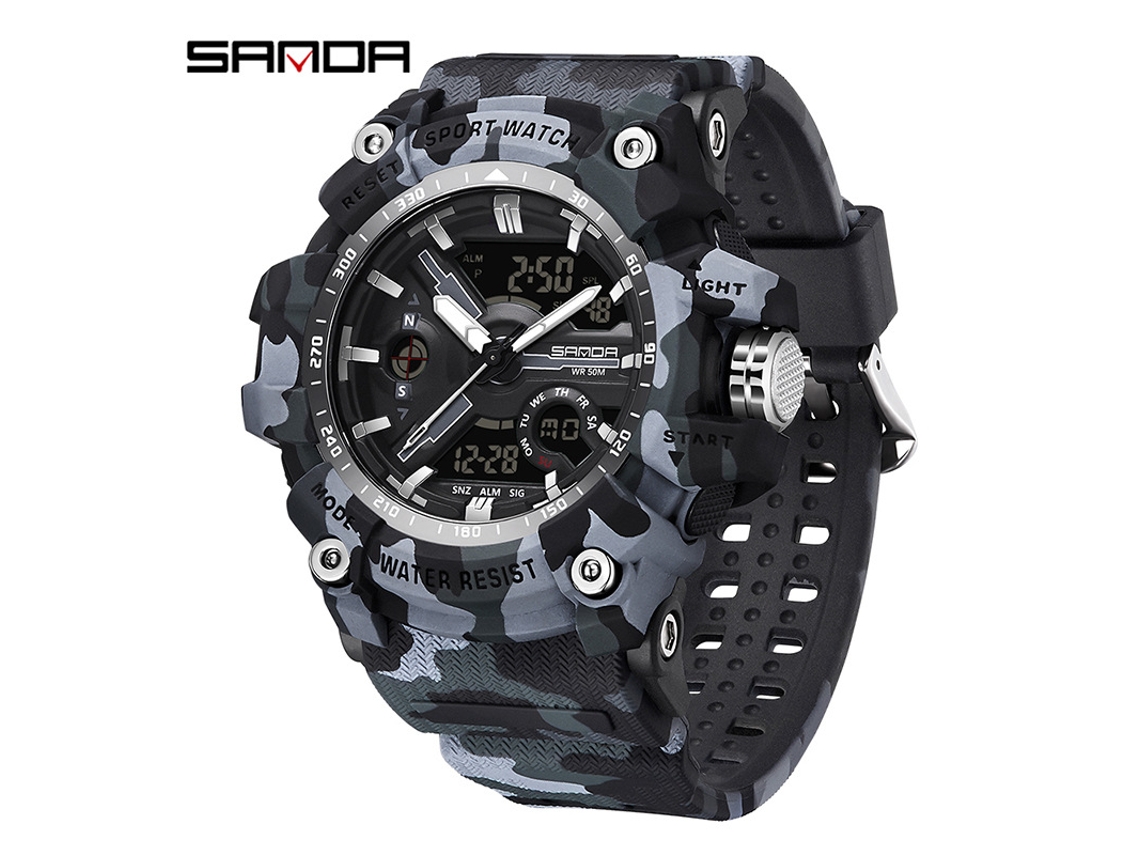 Reloj Digital De Moda (camuflaje Totalmente Negro) Con Acabado Luminoso, Resistente Al Agua, A Los Golpes Y Con Alarma.