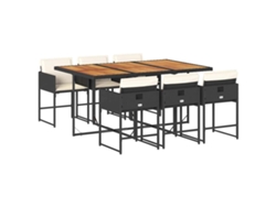 Juego de 7 piezas de comedor de jardín con cojines de mimbre, color negro, EXCLUSIVA DE LA CASA