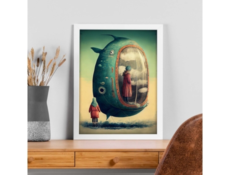 NACNIC Poster Barco Pez En Estilo Surrealismo Cinematográfico Ilustraciones Y Grabados De Historieta Abstracta Y Artística A4 Marcos Negros