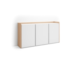 Aparador de comedor, 156x35x80cm, 3 puertas, LED, blanco y roble claro.