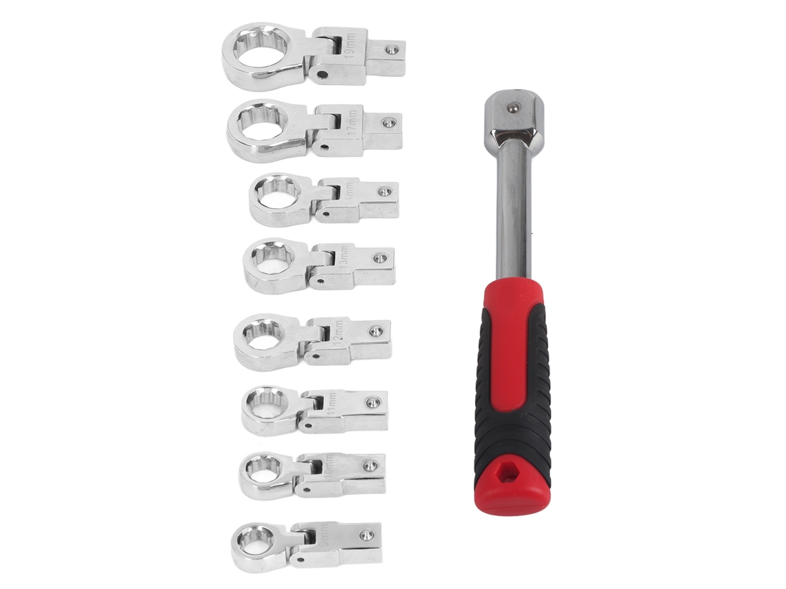 Juego De 9 Llaves De Carraca Intercambiables, De Acero Cromo-vanadio, Para Uso Automotriz E Industrial.