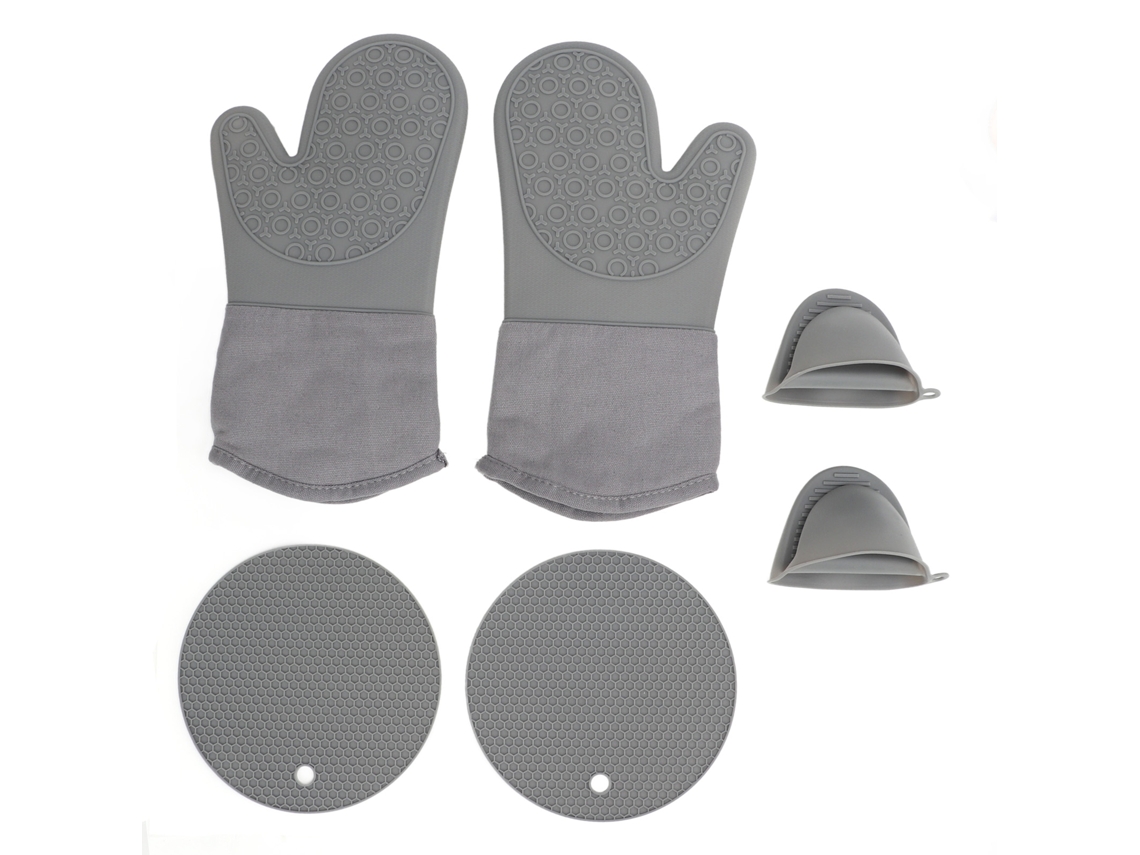Guantes De Horno Anti-deslizantes Resistentes Al Calor Con Almohadilla Para Ollas Conjunto De Guantes De Cocina Gris