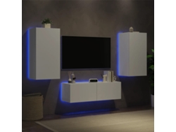 Muebles De Tv De Pared Con Luces Led 3 Uds | Armario Para Tv | Gabinete De Tv Blanco