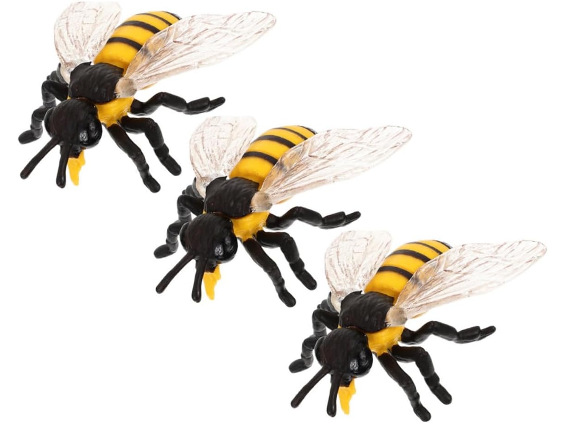 Juego de 3 figuras de abejas de plástico realistas, juguetes educativos para niños.