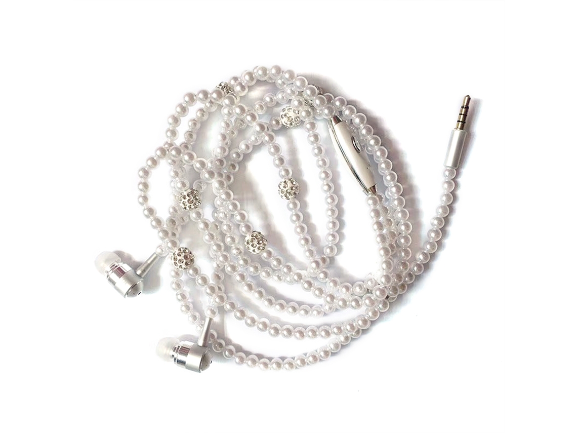Fones De Ouvido Colar Pérola Stereo Com Microfone 3.5mm Intra-auricular Fio Para Celular Mulheres