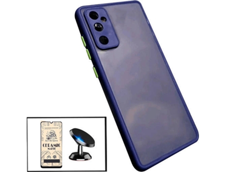 Kit Funda Antichoque, Película 5D Full Cover y Soporte Magnético de Coche Samsung Galaxy A13 PHONECARE Azul