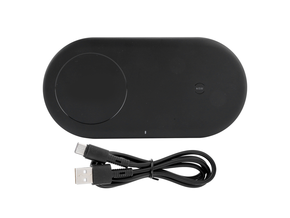 Carregador Sem Fio Rápido 5w 7.5w 10w 15w Qi Pad Para Celulares Com Bobina Dupla Preto