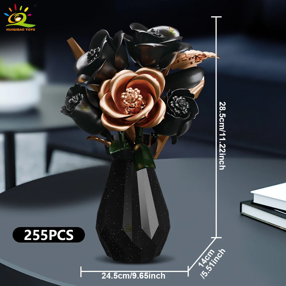 Blocos De Montar 3d Con Rosas Y Tulipas En Preto Y Blanco, Modelo Moc, Para Montar Buquê.