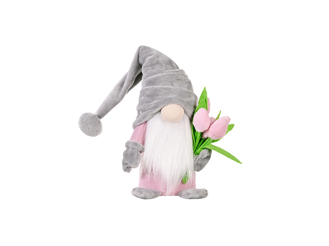 Muñeco de gnomo sin rostro con ramo de tulipanes - Regalo para mamá