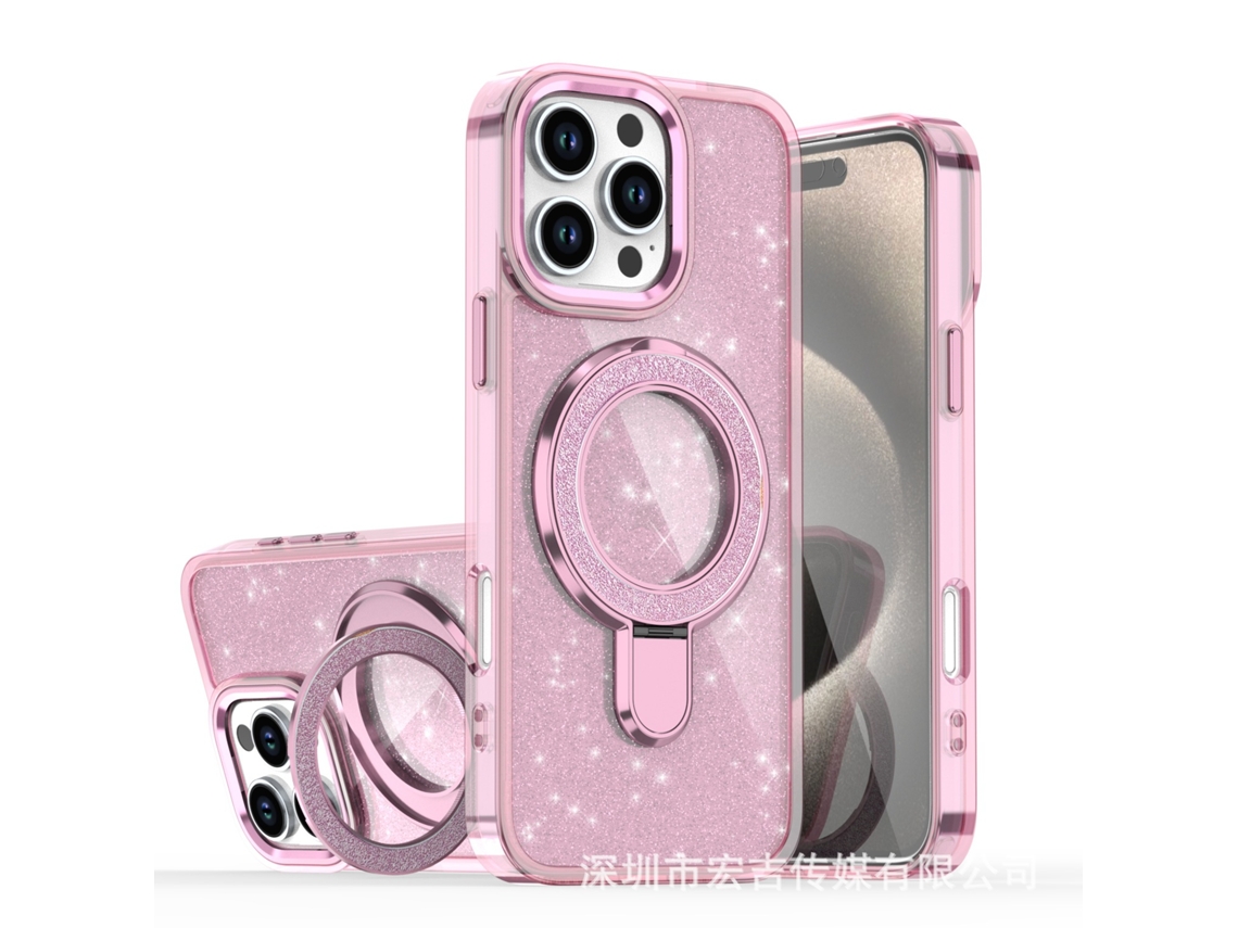 Capa De Celular Com Suporte Magnético E Glitterrosa Translúcido - Redmi Note 13 Pro 4g Versão Internacional