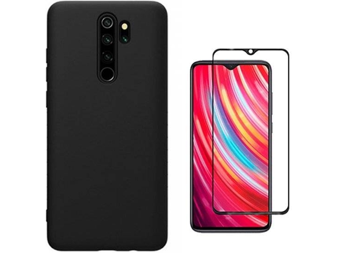 Kit Carcasa y Protector de Cristal 5D Full Cover Xiaomi Redmi Note 8 Pro Silicona Negro