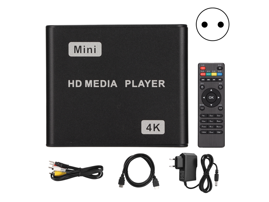 Reproductor Multimedia Mini 4k Hd Con Mando A Distancia, Indicador Led Y Enchufe Europeo De 100-240 V.