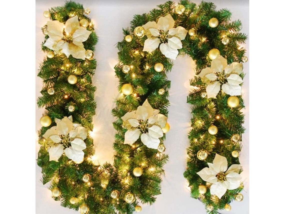 Guirnalda Artificial De Navidad Con Luces Led, 270cm 40 Led Blancas Calientes (oro)