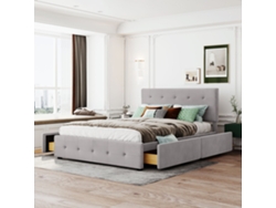Cama De Terciopelo Gris De 140x200 Con 2 Cajones
