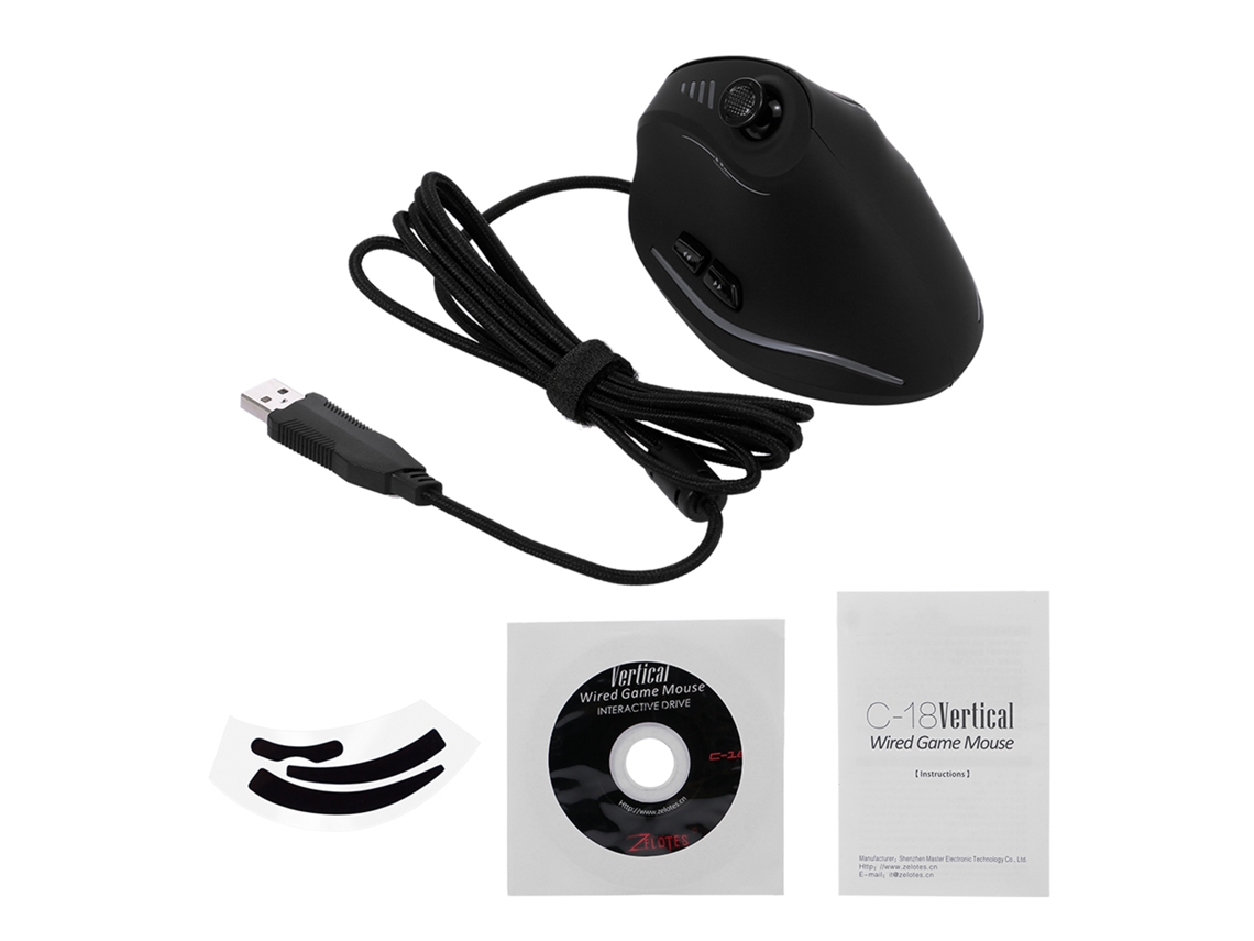 Ratón Gaming Vertical Cableado Zelotes C-18 11 Botones Programables 10000dpi Rgb