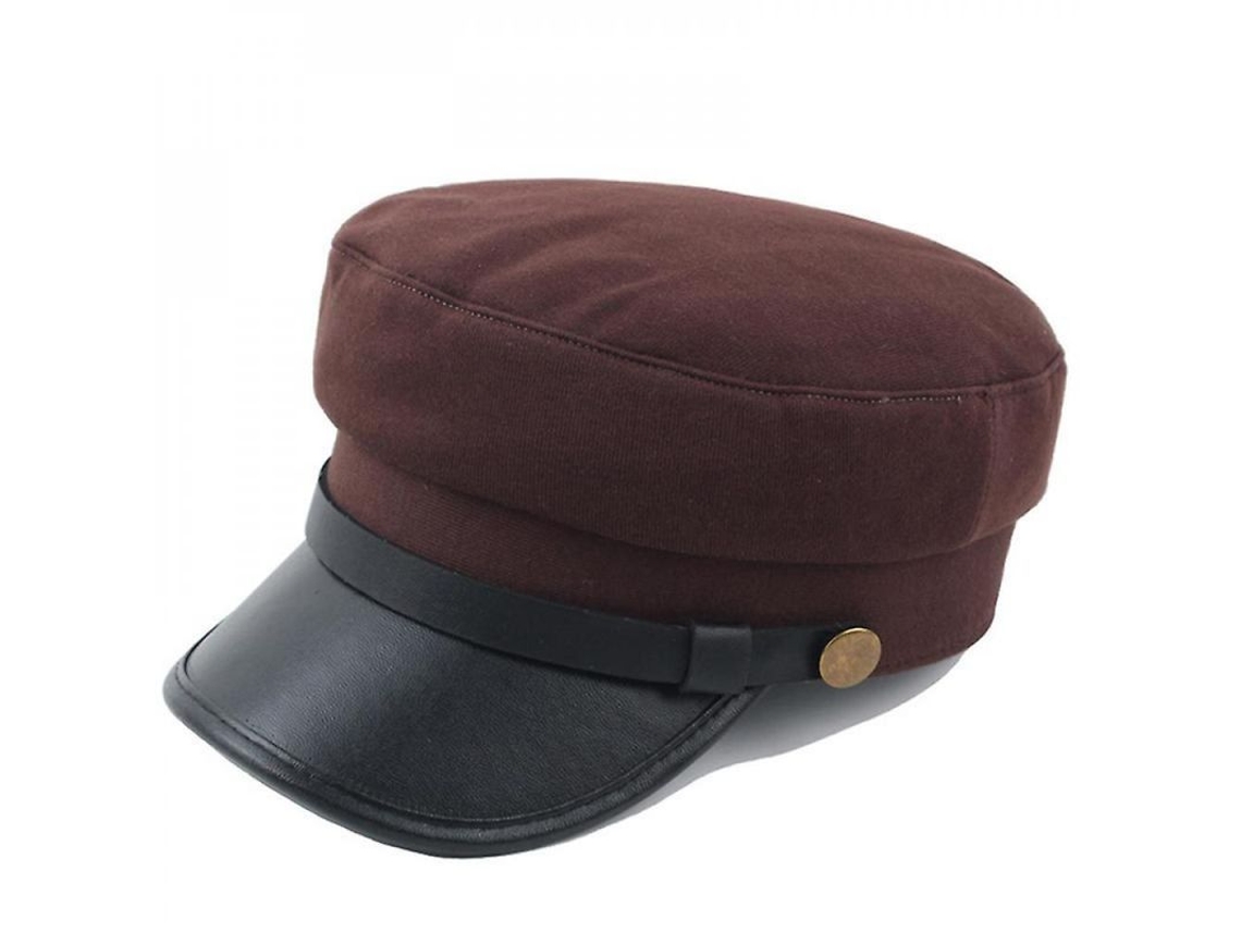 2026-gorra Unisex Baker Boy Con Visera Newsboy Beret Gorra Cadete Militar De Algodón Y Pu Marrón