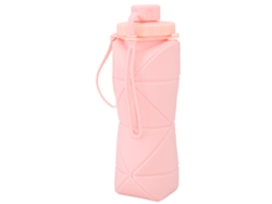 Botella De Agua Plegable De Silicona Con Tapa Antigoteo Para Viajes, Gimnasio, Senderismo Y Deportes, Color Rosa, 600 Ml.