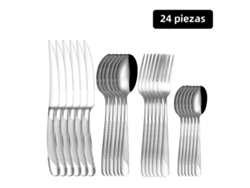 (24 Piezas De Plata) Juego De Cubiertos De Acero Inoxidable Silver Star Diamond: Cuchillo, Tenedor Y Cuchara