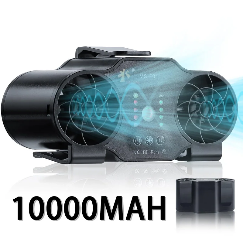 (negro 10000 Mah) Ventilador De Cintura, 4 Velocidades, Con Luz Led De Emergencia