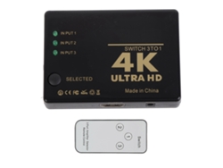 Comutador 3 Entradas Interface Multimídia Alta Definição 4k Com Controle Remoto Conversor Áudio