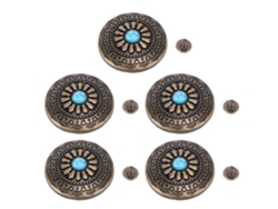 5 Juegos De Remaches Decorativos De Flores Azul Turquesa De 30 Mm De Bronce Con Tornillos Ph De 4,5 Mm Para Manualidades.